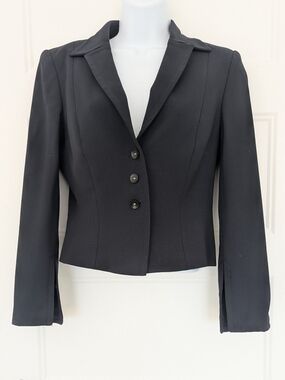 Escada 100% Wool Cropped Blazer Size 36 Black Tailored Jacket Made in Germany